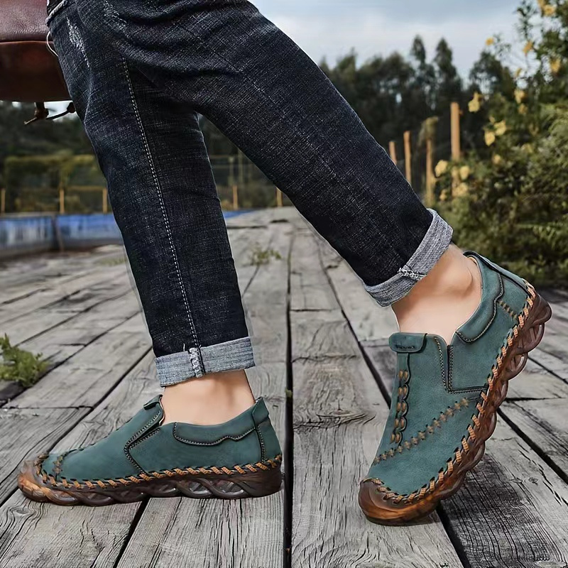 mens trendy stitched no tie slip on lace free loafers with assorted colors outdoor casual walking shoes for summer details 4